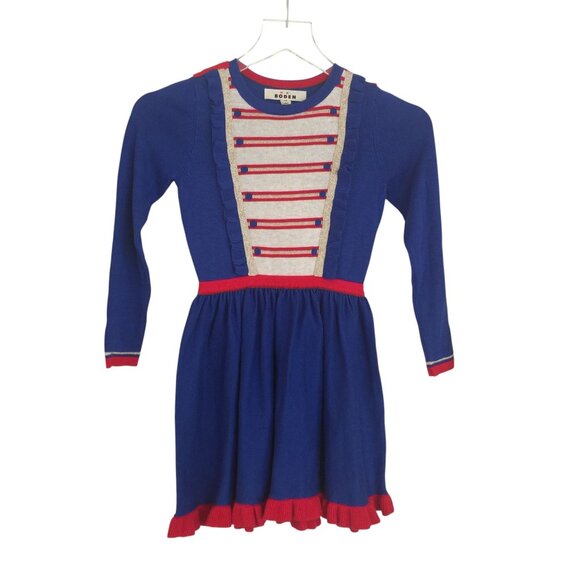 Mini Boden Girls 7-8 Years College Navy Knit Dress Ruffle Chest Hem - Picture 1 of 4
